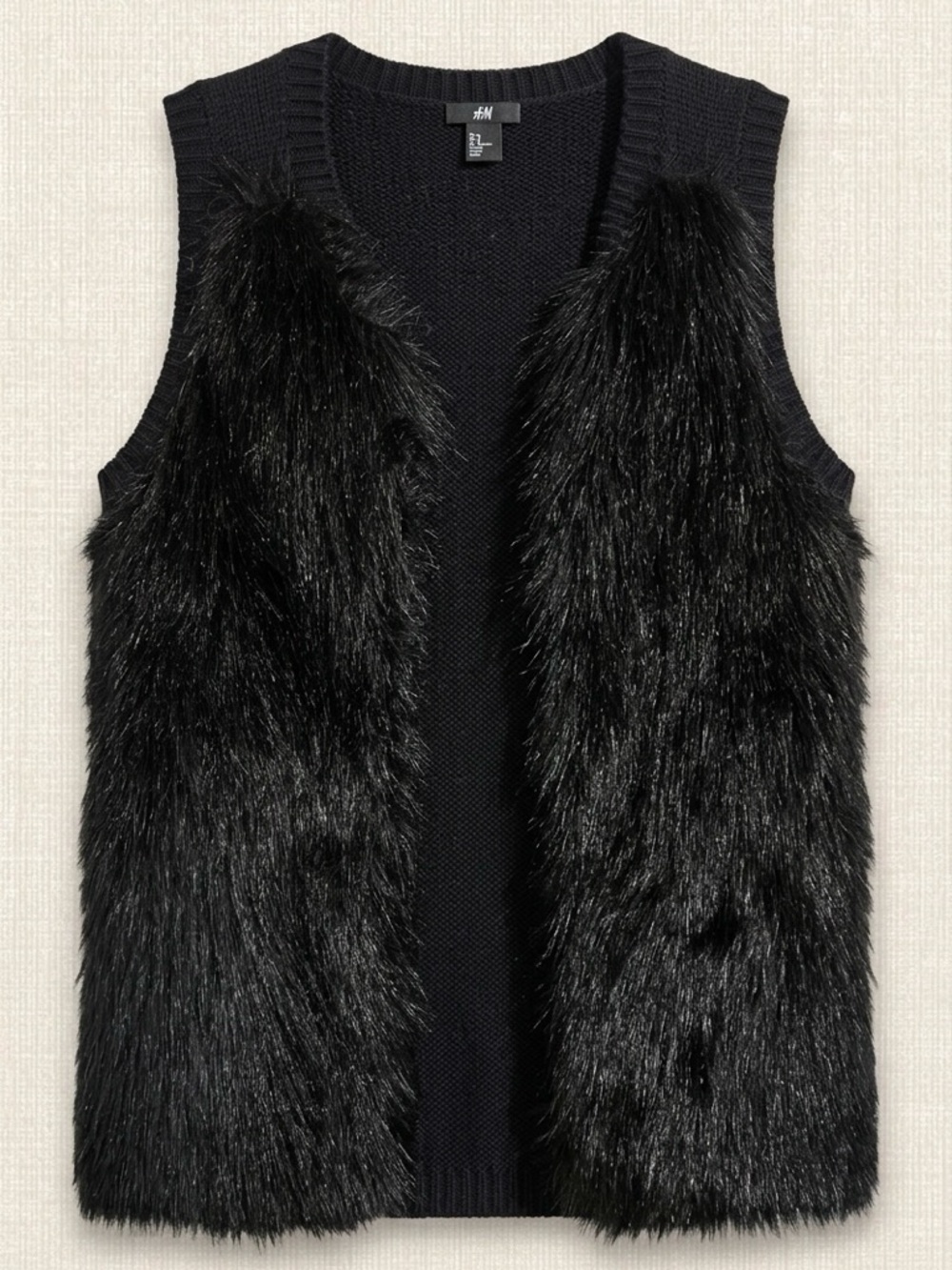H&M Black Faux-Fur Knit-Back Vest